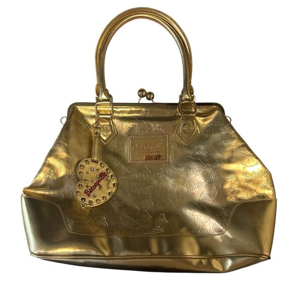 Y2K Betsey Johnson Gold Weekender Duffle Clutch GUC - Picture 2 of 7